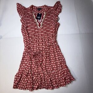 Nautica Jeans Women's Dress Sz Small Crochet-Trim Flutter-Sleeve‎ Red